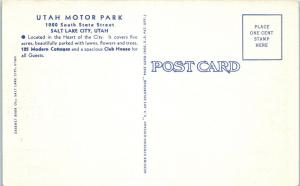 SALT LAKE CITY, UT    UTAH  MOTOR  PARK   c1940s   Roadside   Linen   Postcard