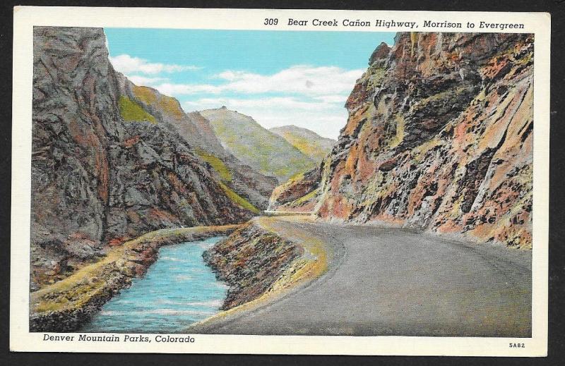 Bear Creek Canon Highway Denver Mountain Parks Colorado Unused c1930s