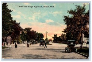 1912 Belle Isle Bridge Approach Street Scene Detroit MI Posted Vintage Postcard