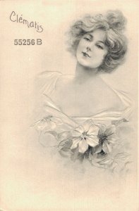 Jugendstil Woman Clematis Embossed Vintage Postcard 08.13