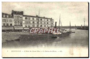 Postcard Old Honfleur Hotel du Cheval Blanc and Boat Harbor