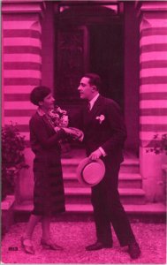 Postcard Romance Photo Pink Tint - Couple in front of entryway - Lutece 2113