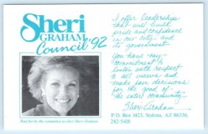 SEDONA, AZ ~Political Advertising SHERI GRAHAM for City Council 1992 Postcard