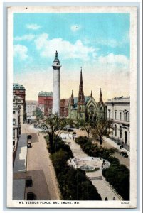 Baltimore Maryland MD Postcard Bird's Eye View Of Mt. Vernon Place c1920's Cars