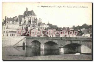 Old Postcard Mayenne The church Our Lady And The Bridge On Mayenne