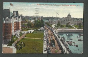 1915 Post Card Victoria Canada Empress Hotel & Parliament Building