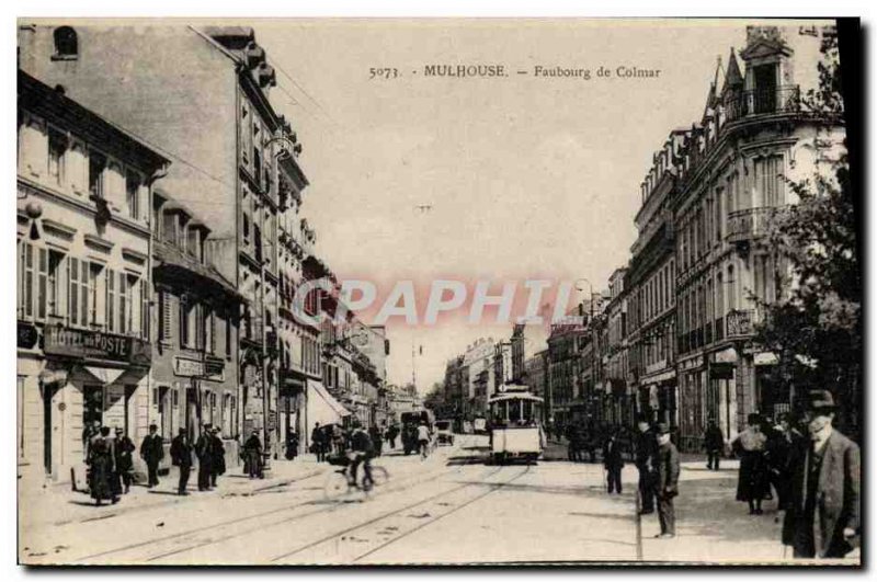 Old Postcard Mulhouse Tramway Faubourg Colmar