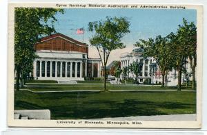 Auditorium Admin University Minnesota Minneapolis 1933 postcard