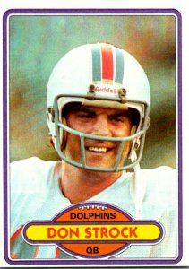 1980 Topps Football Card Don Strock QB Miami Dolphins sk0030