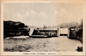 Postcard Ontario Perth County Mitchell Thames River Dam 1940s K61