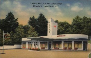 Lake Placid New York NY Cane's Restaurant and Diner Linen Vintage Postcard