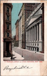 L.P. Morgan's Office and Stock Exchange New York City Vintage Postcard C036
