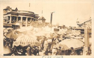 H97/ Long Beach California Postcard RPPC c1920s Umbrellas Crowd  183