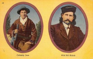 Black Hills, SD Calamity Jane & Wild Bill Hickok Cowboy Cowgirl c1940s Postcard