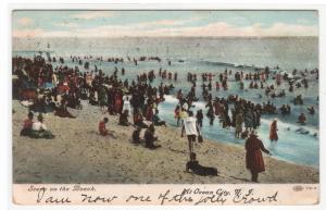 Beach Crowd Scene Ocean City New Jersey 1907 postcard