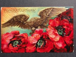 Embossed Poppies PC: CONGRATULATIONS Golden Eagle & Poppies, Donate to R.B.L.