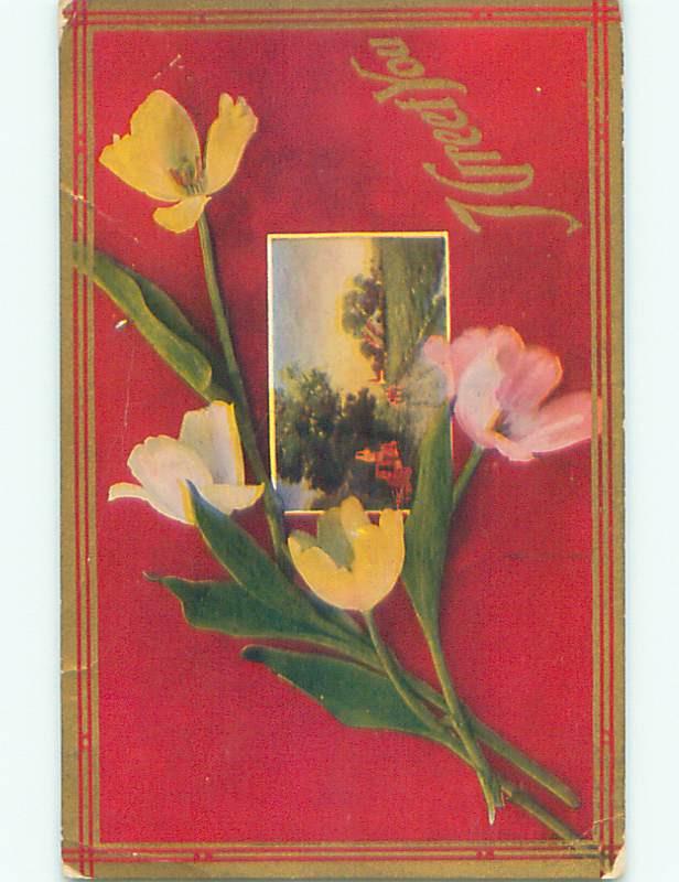 Pre-Linen PINK AND YELLOW FLOWERS TO GREET YOU k4636