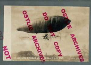 Brockton MASSACHUSETTS RPPC 1906 AIRSHIP FLYING Zeppelin ROY KNABENSHUE Balloon