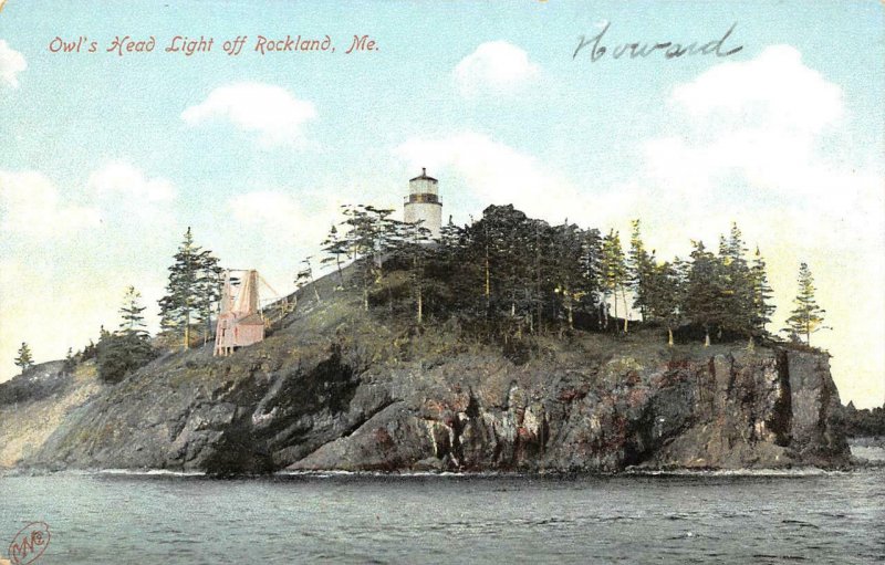 Owl's Head Light off Rockland, Maine Lighthouse c1900s Vintage Postcard