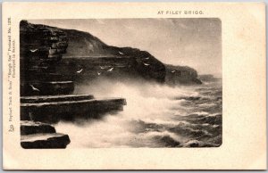 Filey Brigg Rough Sea Big Waves Surf Stiff Cliffs Sandstone Limestone Postcard