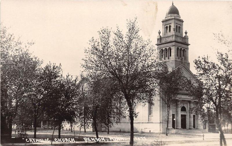 D93/ Benson Minnesota Mn Real Photo RPPC Postcard Catholic Church  c1920