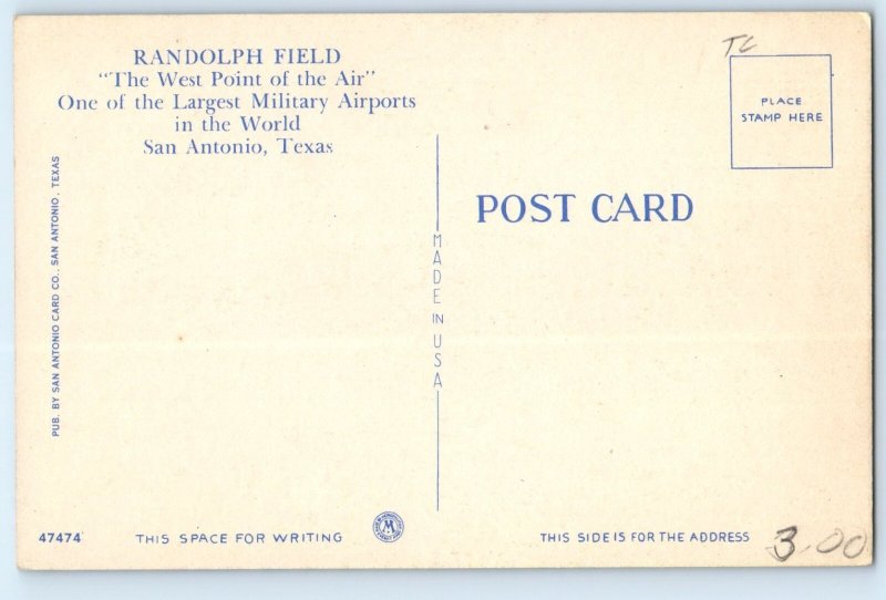 c1940 San Antonio Texas TX Vintage Postcard Randolph Field West Point Airports