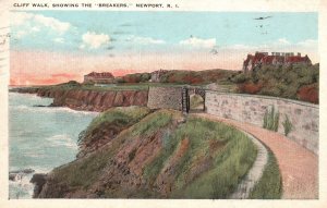 Vintage Postcard 1922 Cliff Walk Showing The Breakers Newport Rhode Island RI