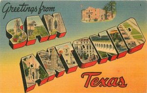 Large Letters Multi View Tichnor 1940s San Antonio Texas Postcard linen 20-14177