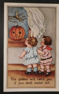 1916 Two Little Girls Halloween Postcard from Binghamton, NY to Peekskill, NY