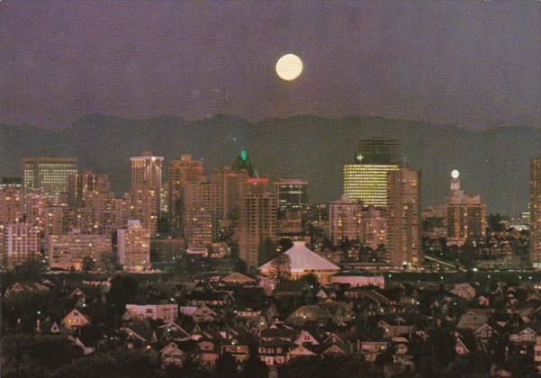 Canada Vancouver Full Moon Over The Evening Skyline