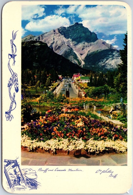 VINTAGE CONTINENTAL SIZED POSTCARD BANFF AND CASCADE MOUNTAIN ALBERTA CANADA