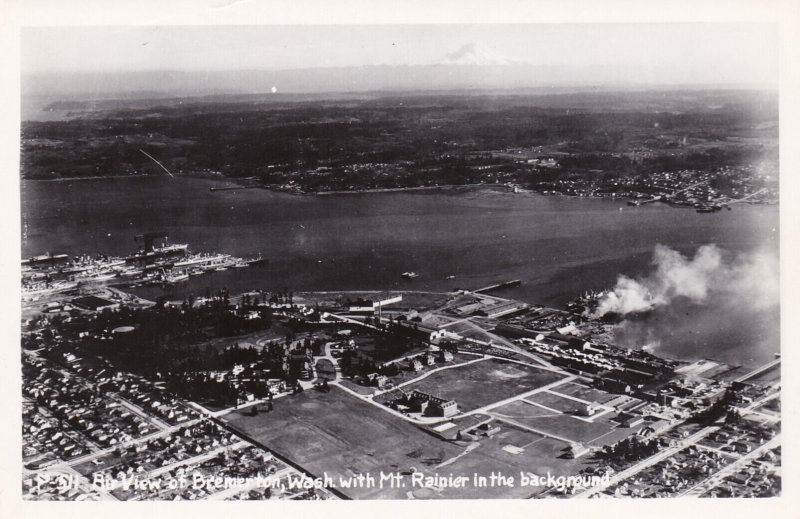 Washington Bremerton Aerial View With Mt Rainier In Background Real Photo