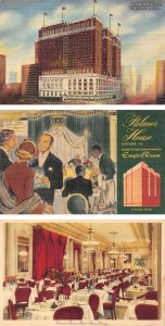 3~Postcards  Chicago, IL Illinois  PALMER HOUSE HOTEL~EMPIRE & VICTORIAN ROOMS