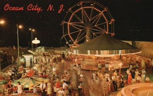 Vintage Postcard 1972 Night View Of Amusement Area Ocean City New Jersey NJ