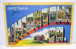 Greeting From Uniontown PA Large Letter Postcard Pennsylvania Linen Curt Teich