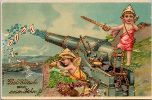 Happy New Year Angels Shooting Cannon