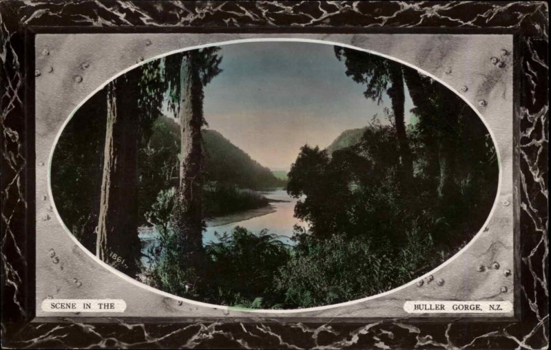 Buller Gorge New Zealand No. 1861 View Frame Border Vintage Gel Postcard