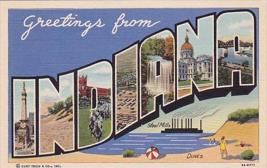 Greetings From Steel Mills Dunes Indiana Large Letter Linen