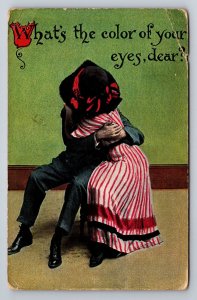 Postcard What's The Color Of Your Eyes? Couple Kissing Posted 1912