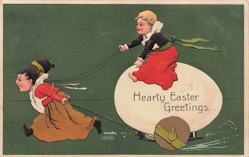 c1910 Fantasy Girls Children Pulling Riding Egg Cart Germany Easter P355 