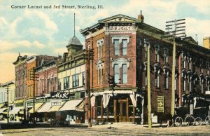 Postcard Early Street View, Locust & 3rd St. in Sterling, IL.   P5