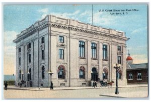 1917 US Court House Post Office Horse Carriage Aberdeen South Dakota SD Postcard