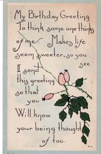 USA 1913 Posted My Birthday Greeting Card by Pim to Tilton NH K&T Rosehip Rose