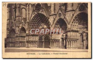 Old Postcard Bourges Cathedrale western portal