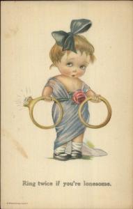 Little Girl w/ Giant Diamond Ring & Gold Band RING TWICE c1915 Postcard