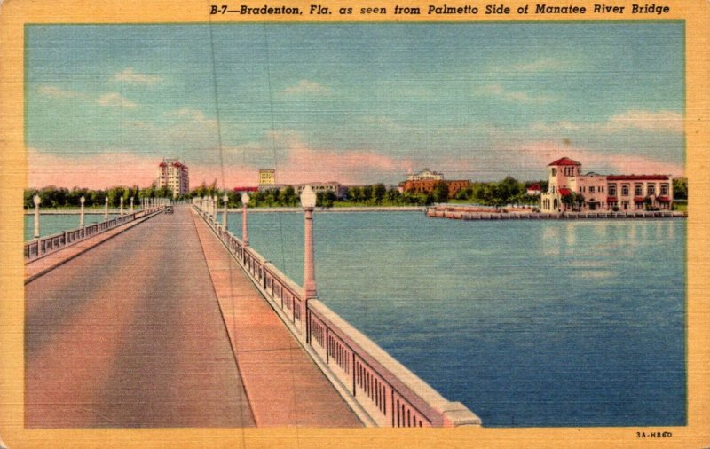 Florida Bradenton Seen From Palmetto Side Of Manatee River Bridge 1955 Curteich