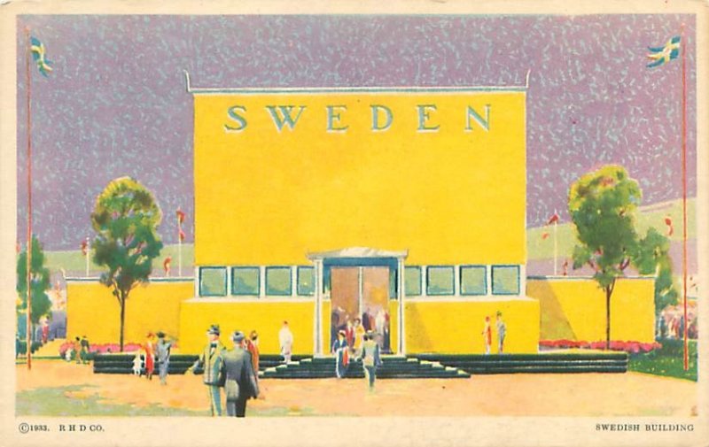 1933 Chicago World's Fair  Swedish Building Litho Postcard Unused