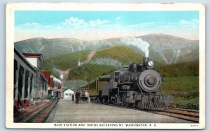1940 Mt. Washington New Hampshire Postcard Base Station Trains Ascending Train
