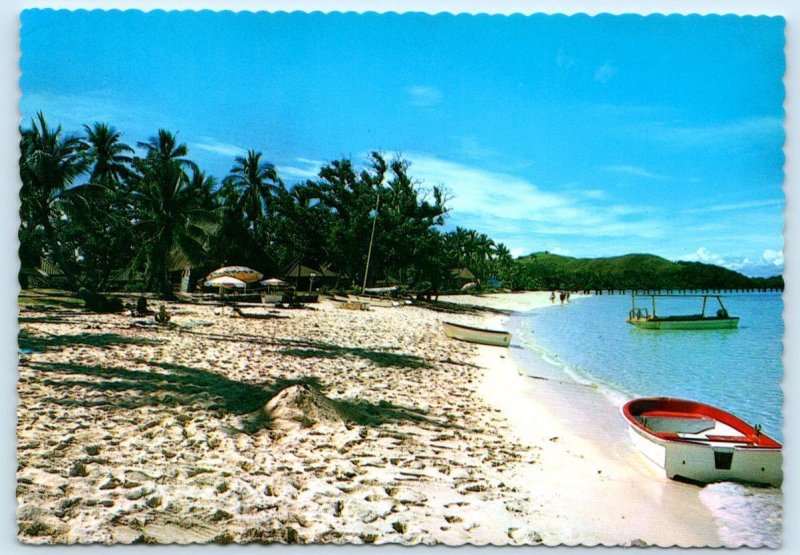 2 Postcards MANA ISLAND, FIJI ~ Beach Scene LAGOON Aerial View  4x6