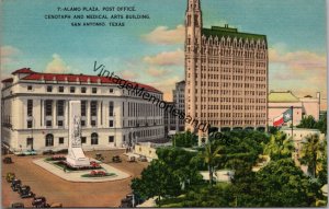 Alamo Plaza Post Office Cenotaph & Medical Arts Building TX Postcard PC354